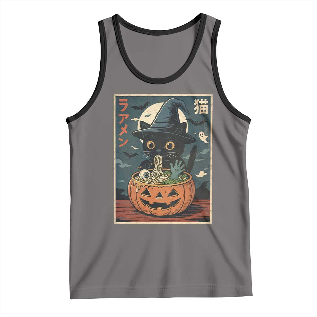 Funny Spooky Black Cat Eating Ramen Kawaii Japanese Halloween Tank Top - Wonder Print Shop