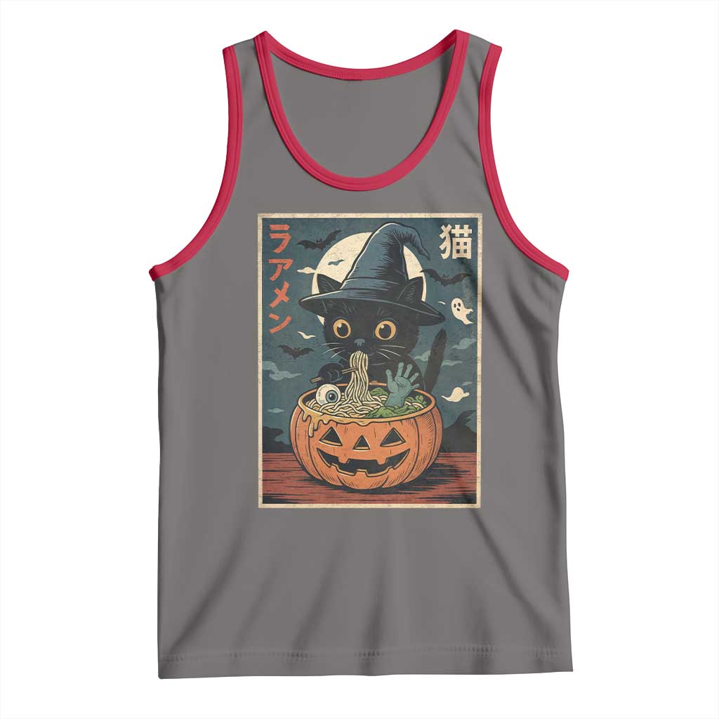 Funny Spooky Black Cat Eating Ramen Kawaii Japanese Halloween Tank Top - Wonder Print Shop