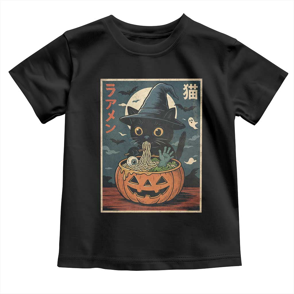 Funny Spooky Black Cat Eating Ramen Kawaii Japanese Halloween Toddler T Shirt - Wonder Print Shop