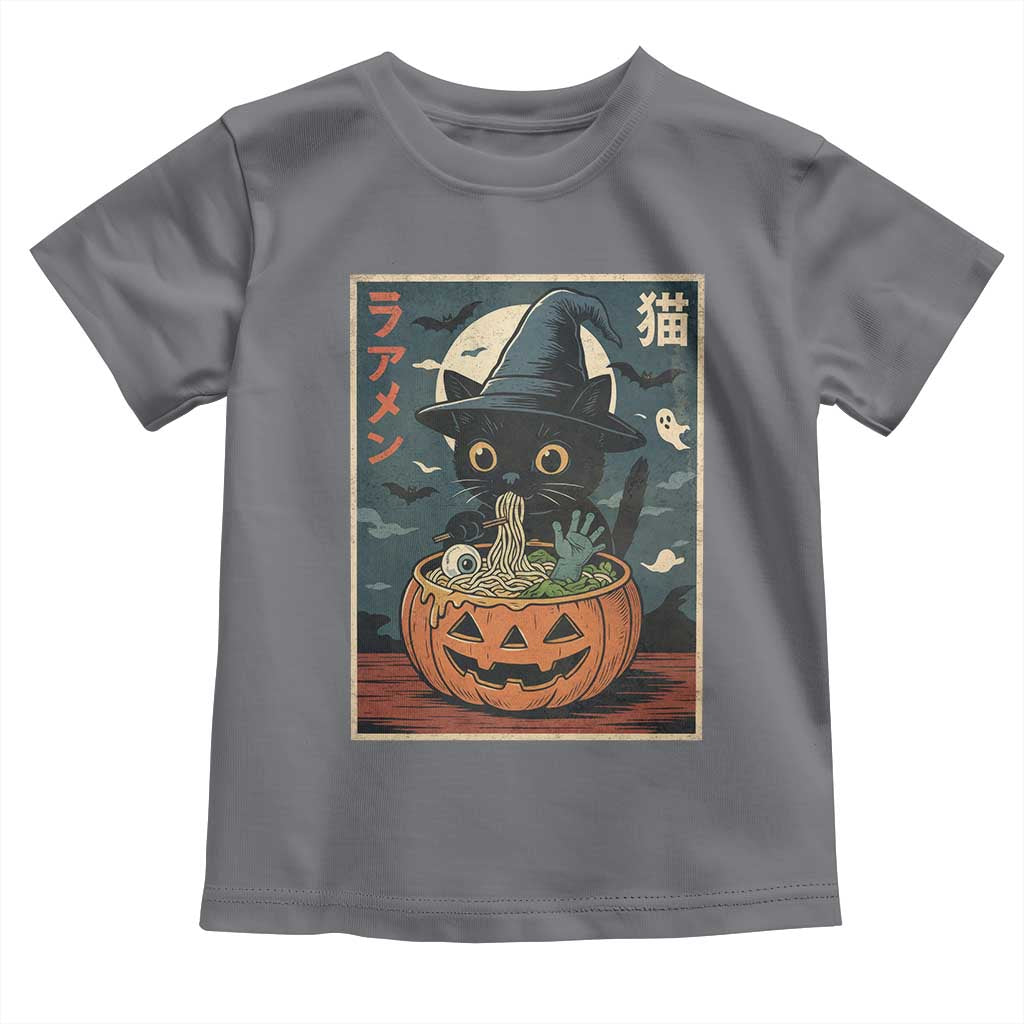 Funny Spooky Black Cat Eating Ramen Kawaii Japanese Halloween Toddler T Shirt - Wonder Print Shop