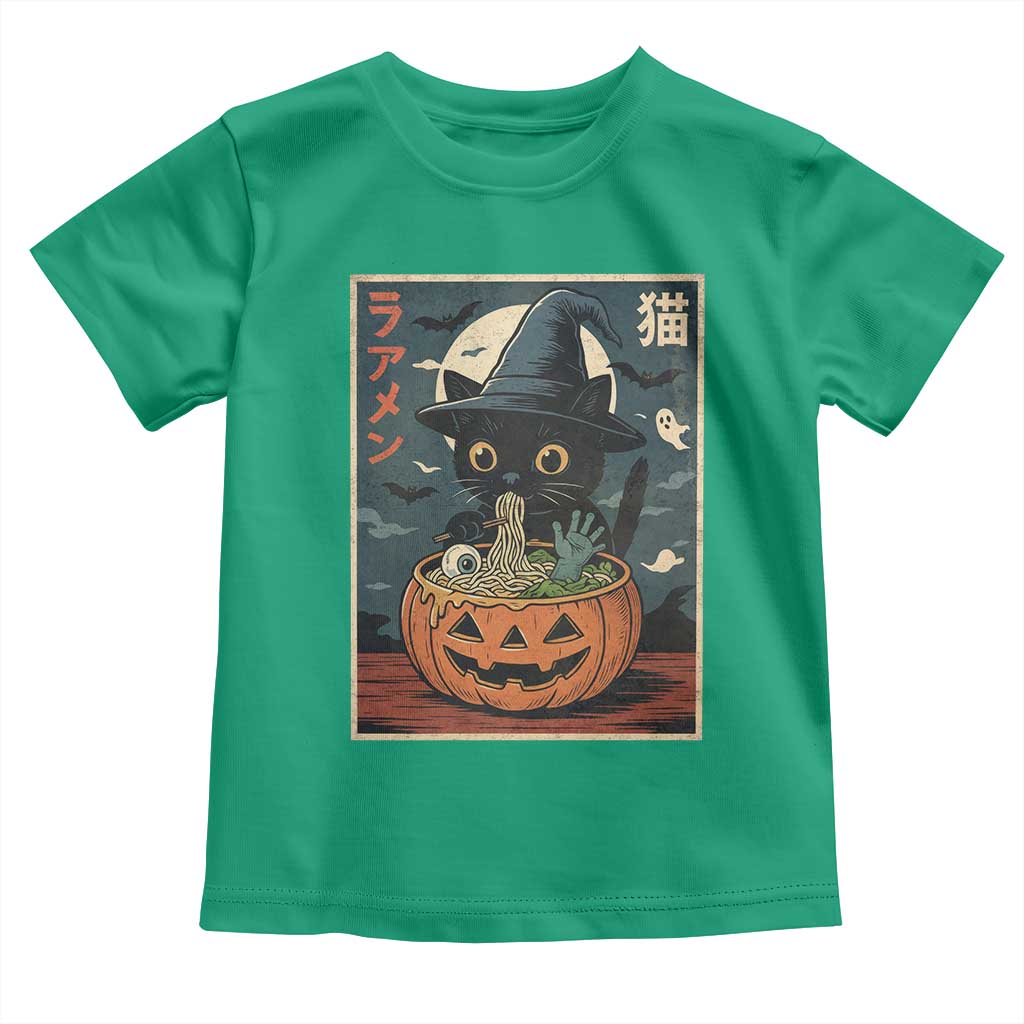 Funny Spooky Black Cat Eating Ramen Kawaii Japanese Halloween Toddler T Shirt - Wonder Print Shop