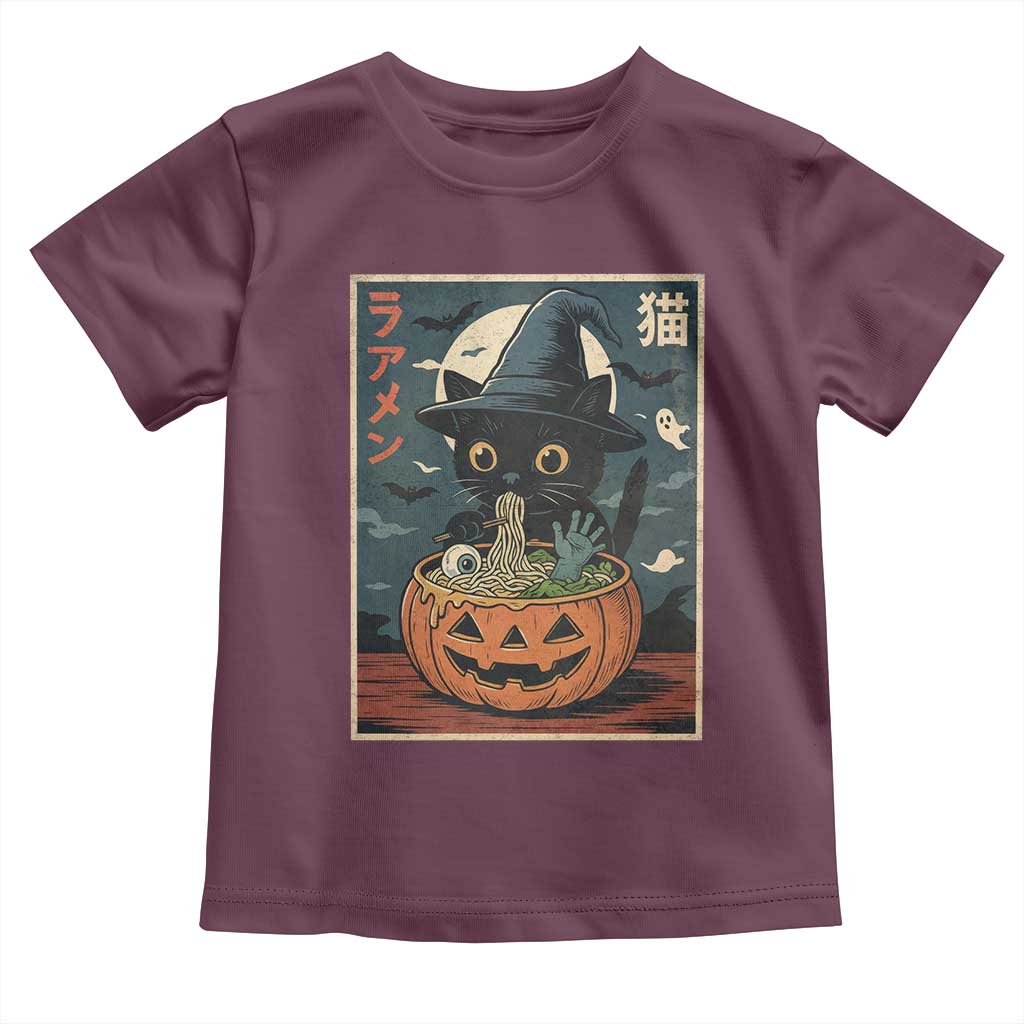 Funny Spooky Black Cat Eating Ramen Kawaii Japanese Halloween Toddler T Shirt - Wonder Print Shop