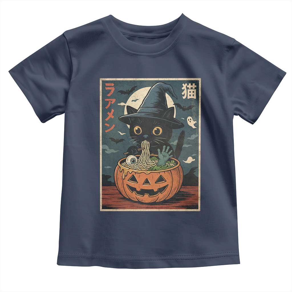 Funny Spooky Black Cat Eating Ramen Kawaii Japanese Halloween Toddler T Shirt - Wonder Print Shop