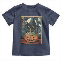 Funny Spooky Black Cat Eating Ramen Kawaii Japanese Halloween Toddler T Shirt - Wonder Print Shop