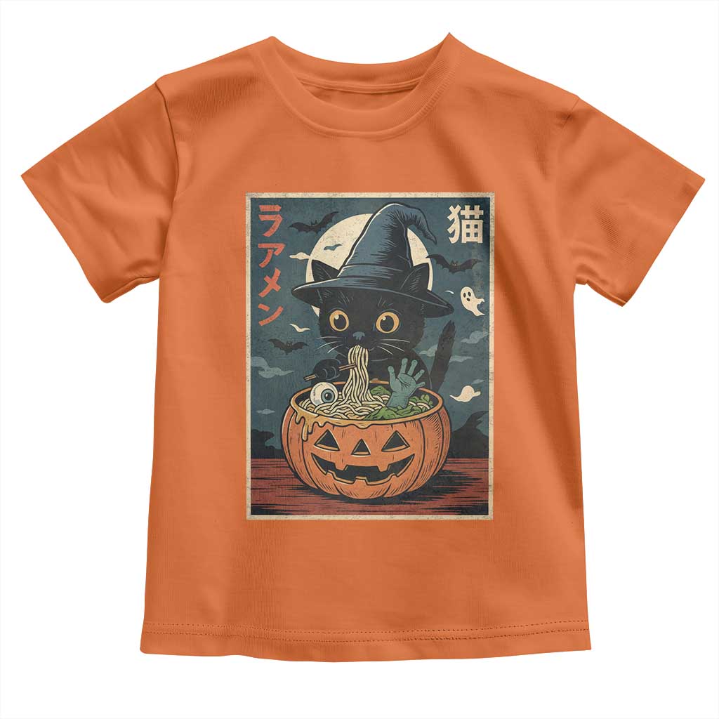 Funny Spooky Black Cat Eating Ramen Kawaii Japanese Halloween Toddler T Shirt - Wonder Print Shop