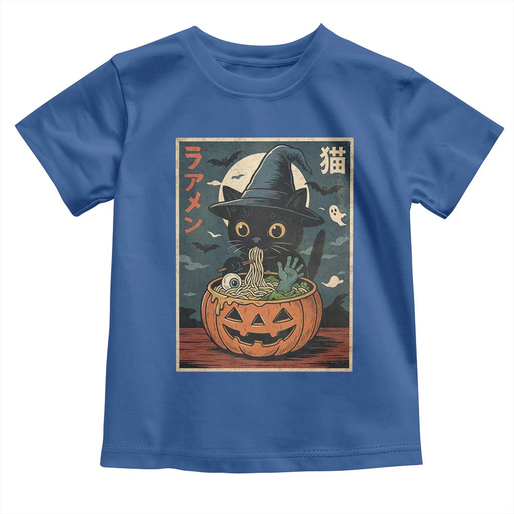 Funny Spooky Black Cat Eating Ramen Kawaii Japanese Halloween Toddler T Shirt - Wonder Print Shop