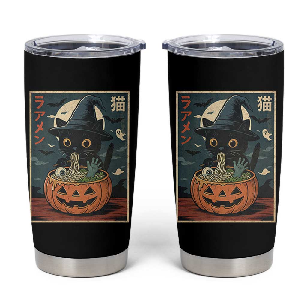 Funny Spooky Black Cat Eating Ramen Kawaii Japanese Halloween Tumbler Cup - Wonder Print Shop
