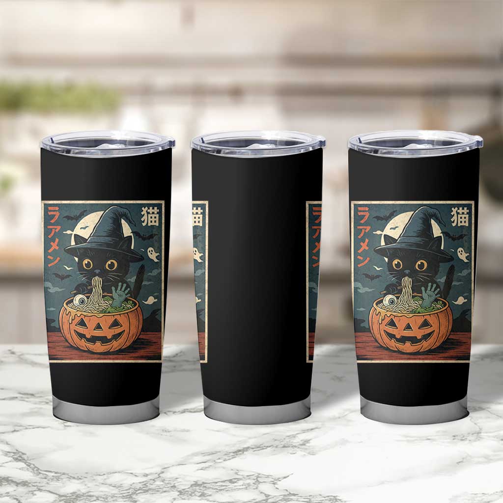 Funny Spooky Black Cat Eating Ramen Kawaii Japanese Halloween Tumbler Cup - Wonder Print Shop