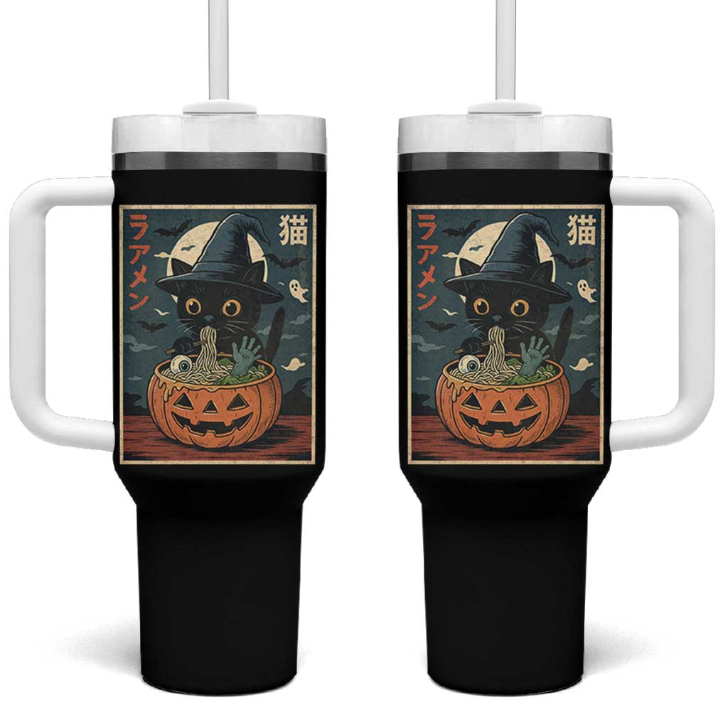 Funny Spooky Black Cat Eating Ramen Kawaii Japanese Halloween Tumbler With Handle - Wonder Print Shop