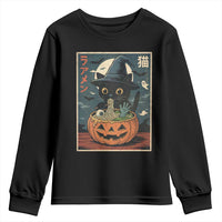 Funny Spooky Black Cat Eating Ramen Kawaii Japanese Halloween Youth Sweatshirt - Wonder Print Shop
