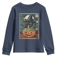Funny Spooky Black Cat Eating Ramen Kawaii Japanese Halloween Youth Sweatshirt - Wonder Print Shop