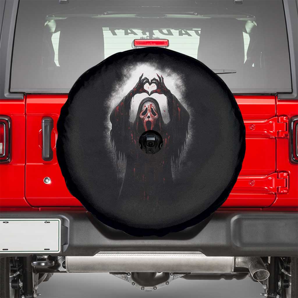 Funny Scary Face Ghost Hand Heart Sign Halloween Spare Tire Cover - Wonder Print Shop