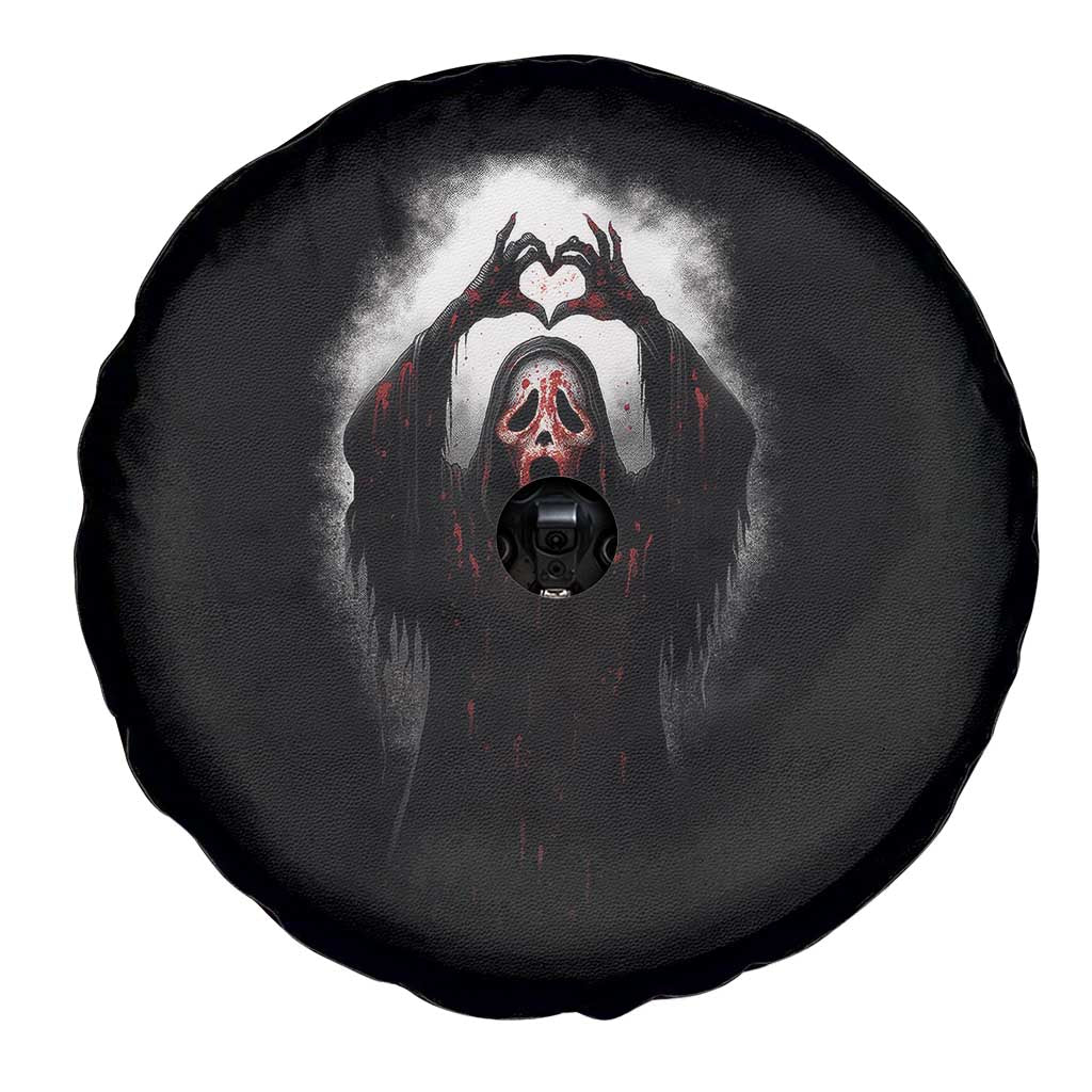 Funny Scary Face Ghost Hand Heart Sign Halloween Spare Tire Cover - Wonder Print Shop