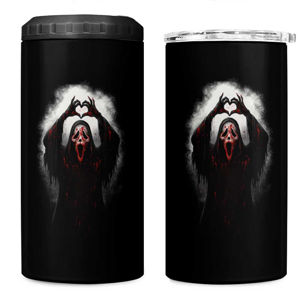 Funny Scary Face Ghost Hand Heart Sign Halloween 4 in 1 Can Cooler Tumbler - Wonder Print Shop