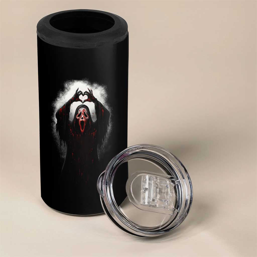Funny Scary Face Ghost Hand Heart Sign Halloween 4 in 1 Can Cooler Tumbler - Wonder Print Shop