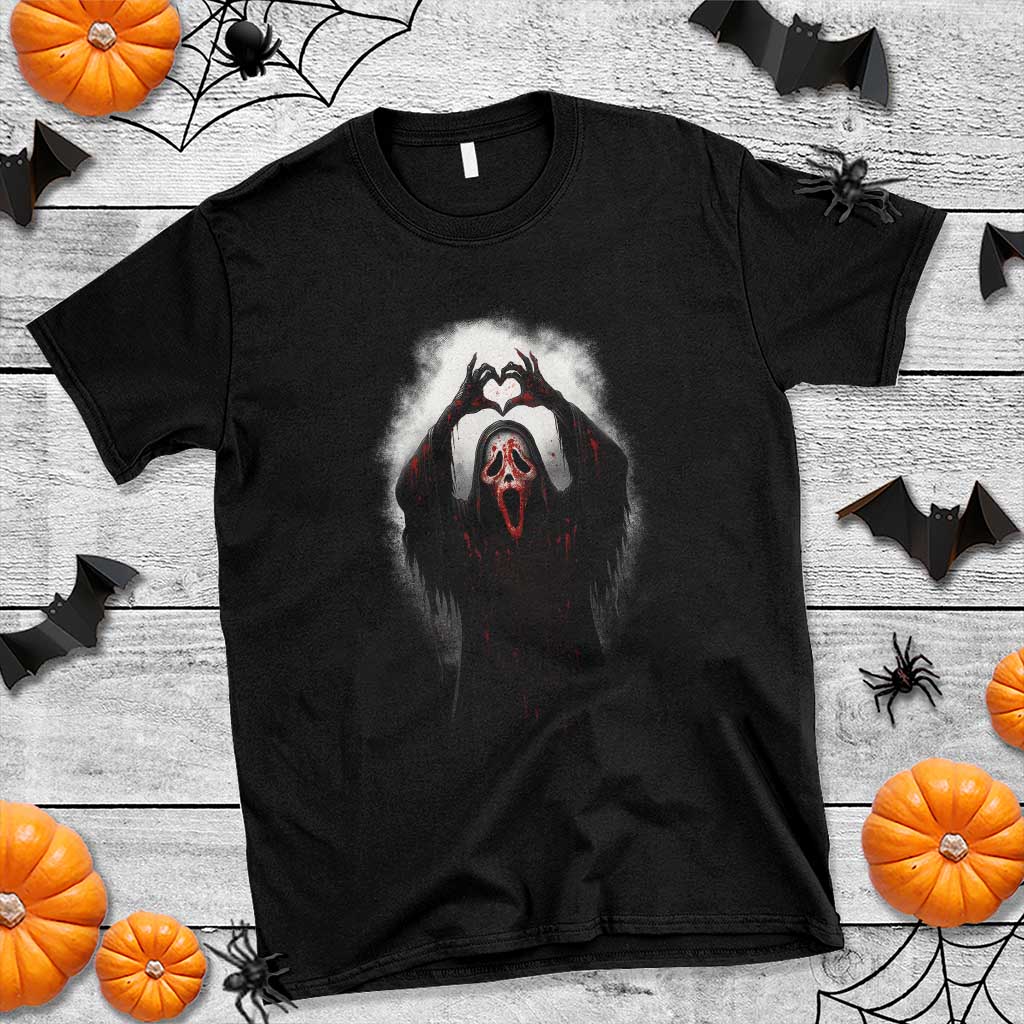 Funny Scary Face Ghost Hand Heart Sign Halloween T Shirt - Wonder Print Shop