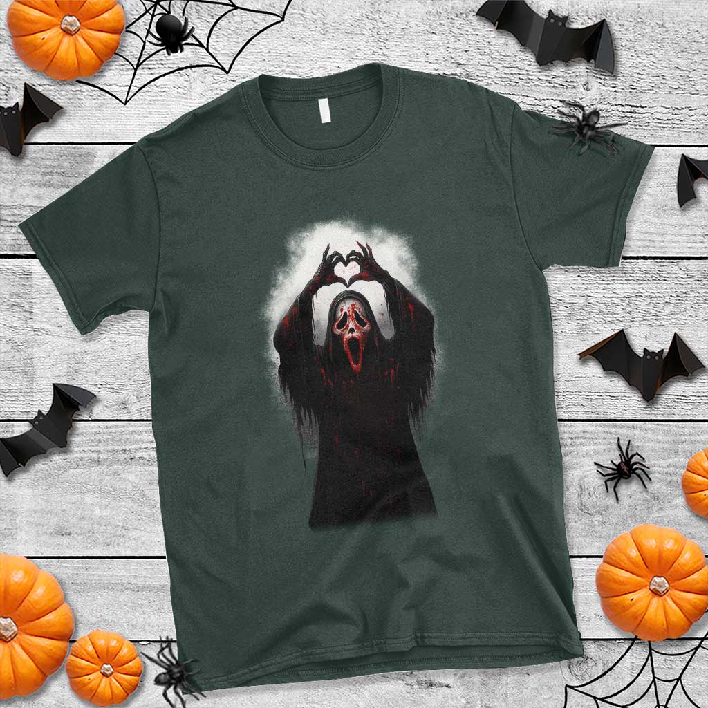Funny Scary Face Ghost Hand Heart Sign Halloween T Shirt - Wonder Print Shop