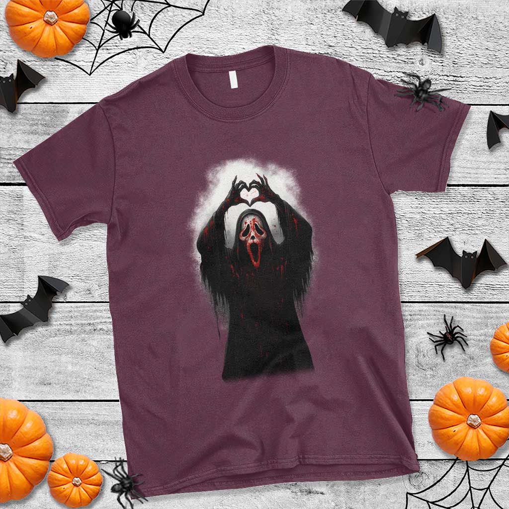 Funny Scary Face Ghost Hand Heart Sign Halloween T Shirt - Wonder Print Shop