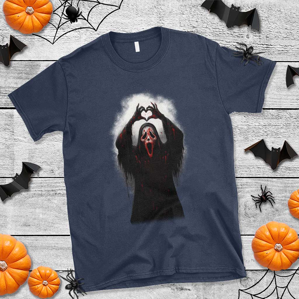 Funny Scary Face Ghost Hand Heart Sign Halloween T Shirt - Wonder Print Shop