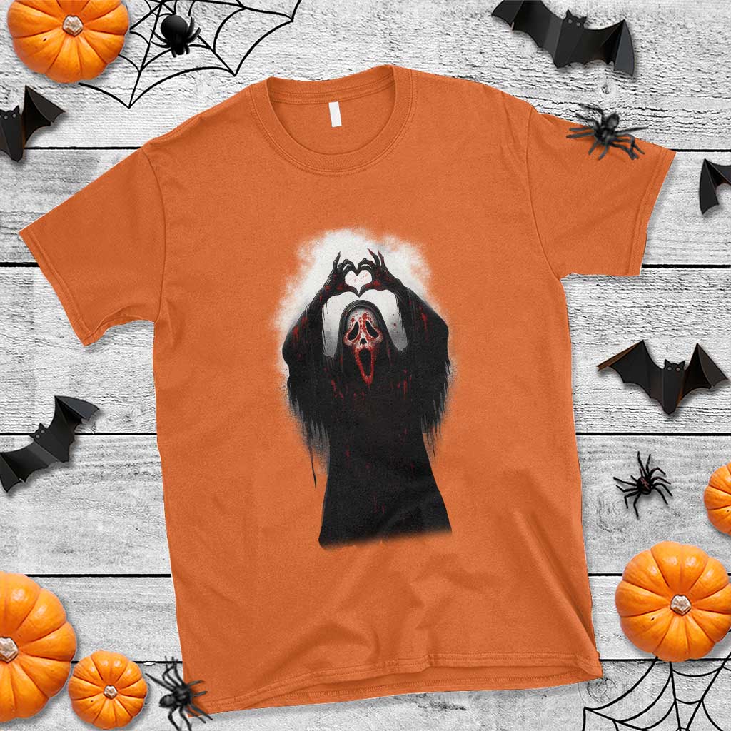 Funny Scary Face Ghost Hand Heart Sign Halloween T Shirt - Wonder Print Shop