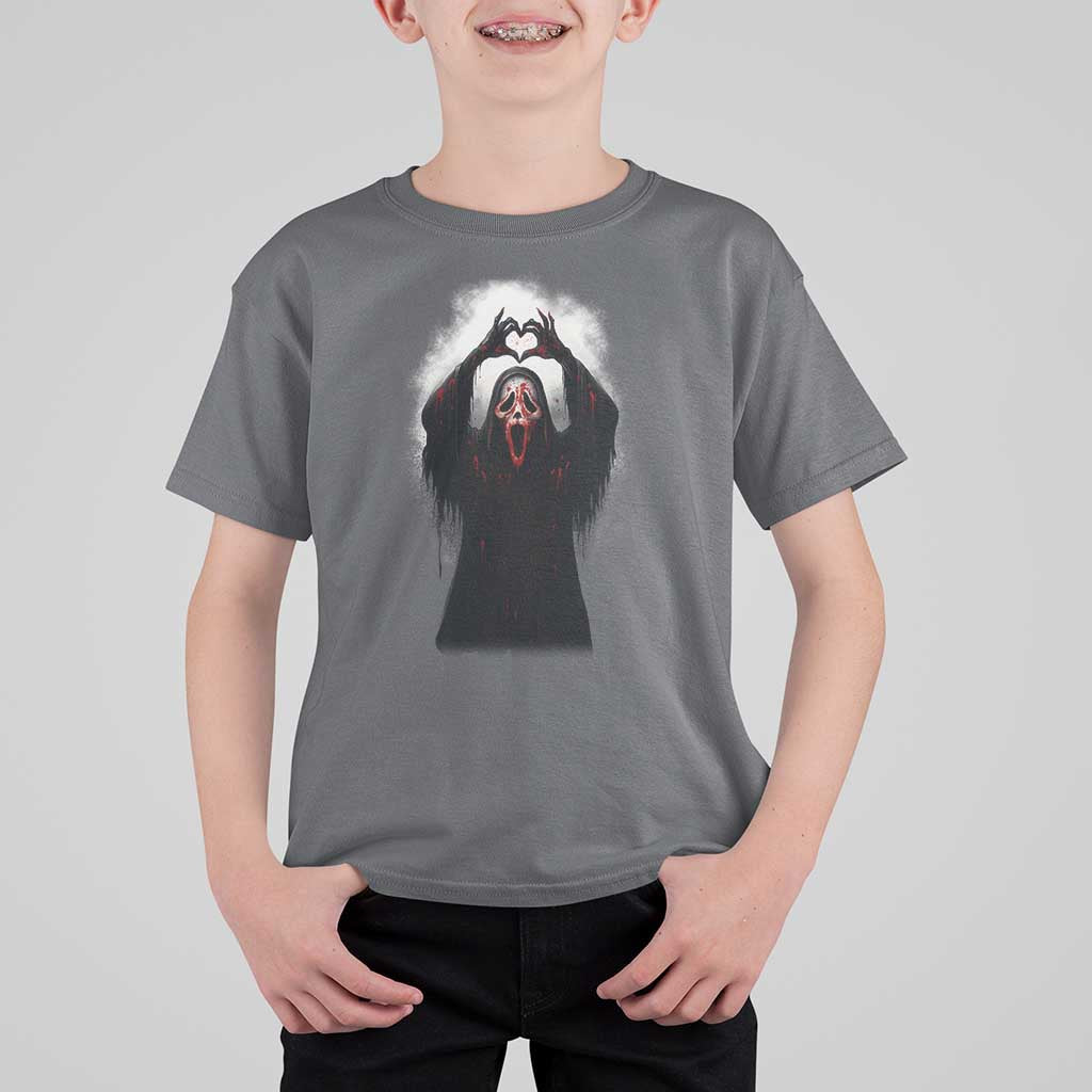 Funny Scary Face Ghost Hand Heart Sign Halloween T Shirt For Kid - Wonder Print Shop