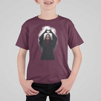 Funny Scary Face Ghost Hand Heart Sign Halloween T Shirt For Kid - Wonder Print Shop