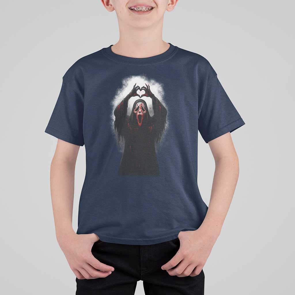 Funny Scary Face Ghost Hand Heart Sign Halloween T Shirt For Kid - Wonder Print Shop