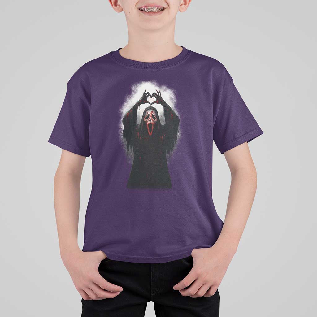 Funny Scary Face Ghost Hand Heart Sign Halloween T Shirt For Kid - Wonder Print Shop