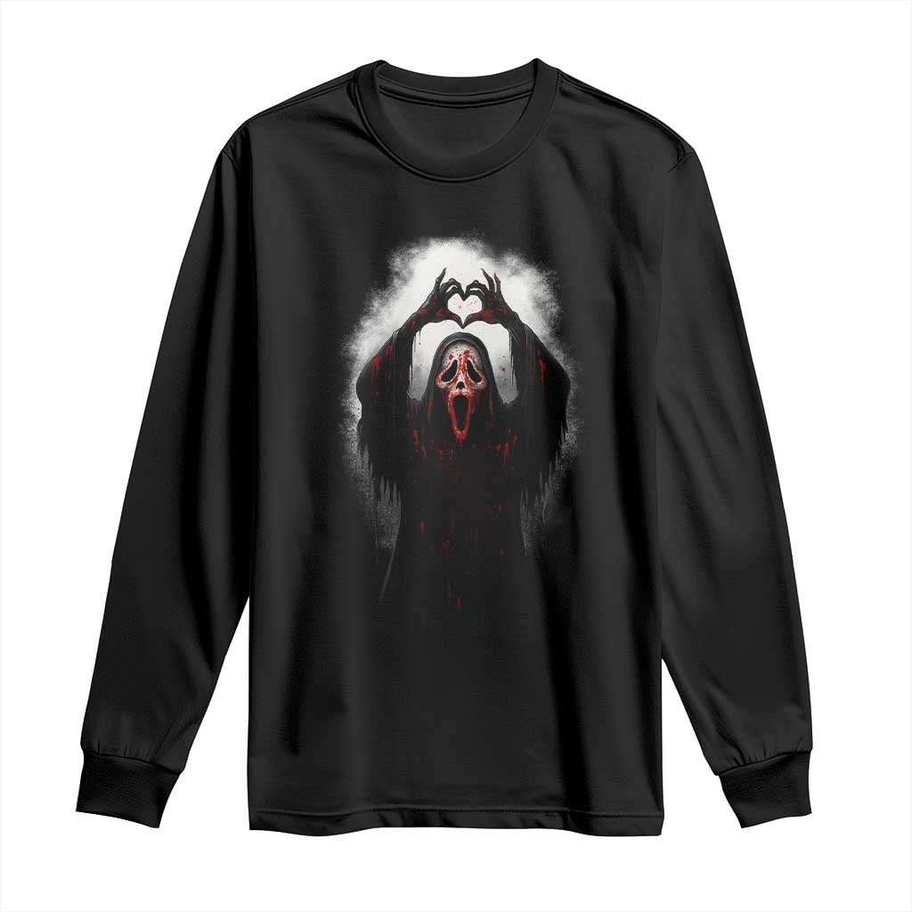 Funny Scary Face Ghost Hand Heart Sign Halloween Long Sleeve Shirt - Wonder Print Shop