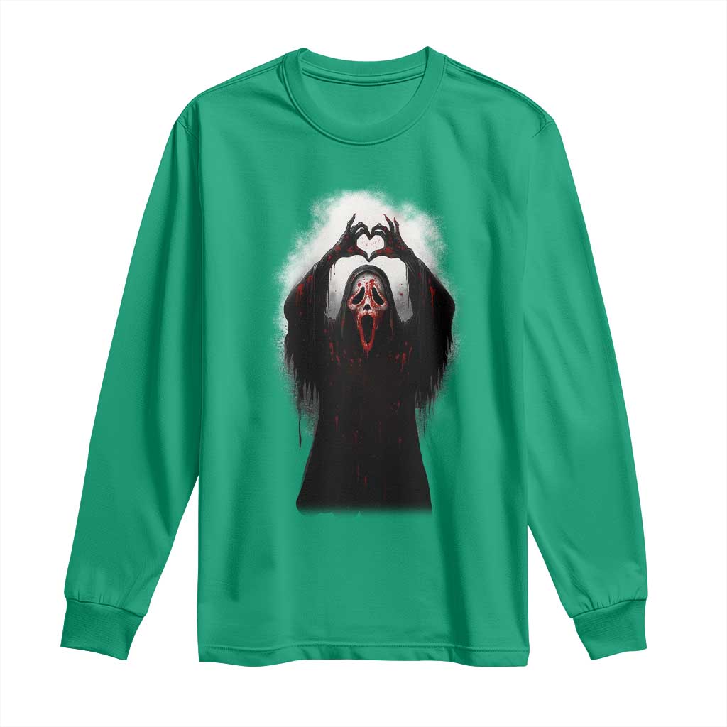 Funny Scary Face Ghost Hand Heart Sign Halloween Long Sleeve Shirt - Wonder Print Shop