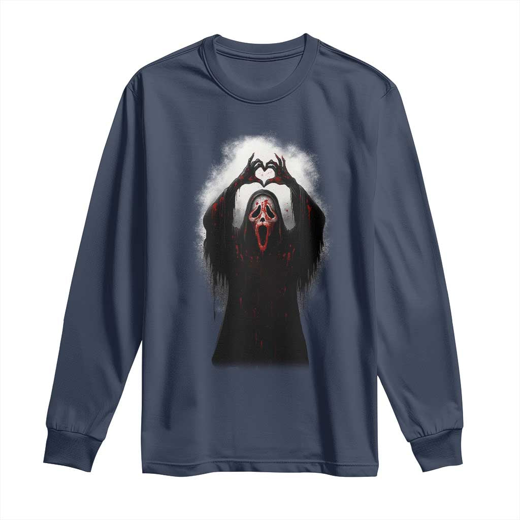 Funny Scary Face Ghost Hand Heart Sign Halloween Long Sleeve Shirt - Wonder Print Shop