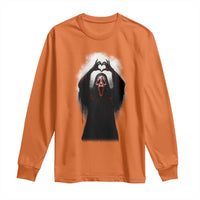 Funny Scary Face Ghost Hand Heart Sign Halloween Long Sleeve Shirt - Wonder Print Shop