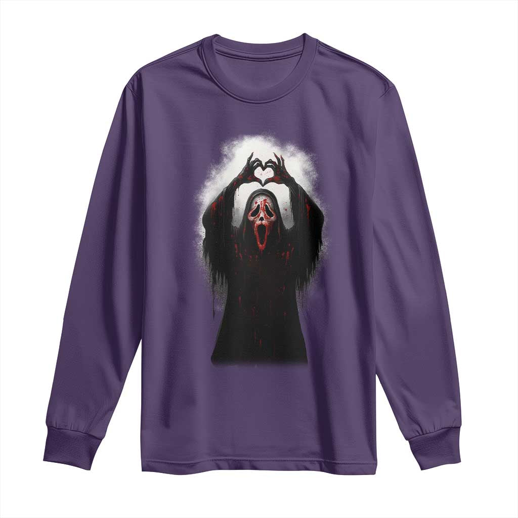 Funny Scary Face Ghost Hand Heart Sign Halloween Long Sleeve Shirt - Wonder Print Shop