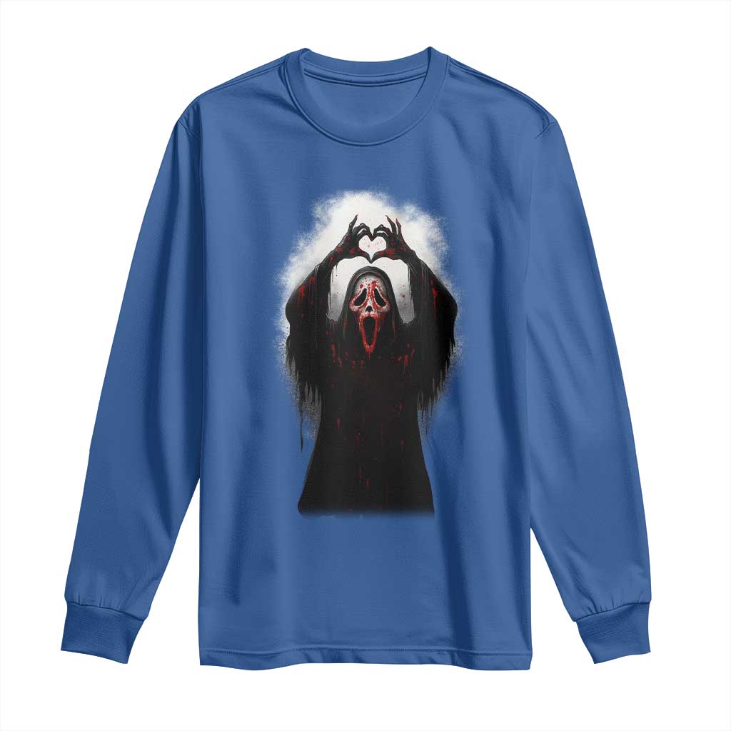 Funny Scary Face Ghost Hand Heart Sign Halloween Long Sleeve Shirt - Wonder Print Shop
