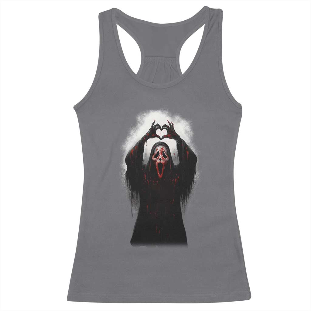 Funny Scary Face Ghost Hand Heart Sign Halloween Racerback Tank Top - Wonder Print Shop