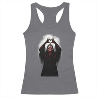 Funny Scary Face Ghost Hand Heart Sign Halloween Racerback Tank Top - Wonder Print Shop