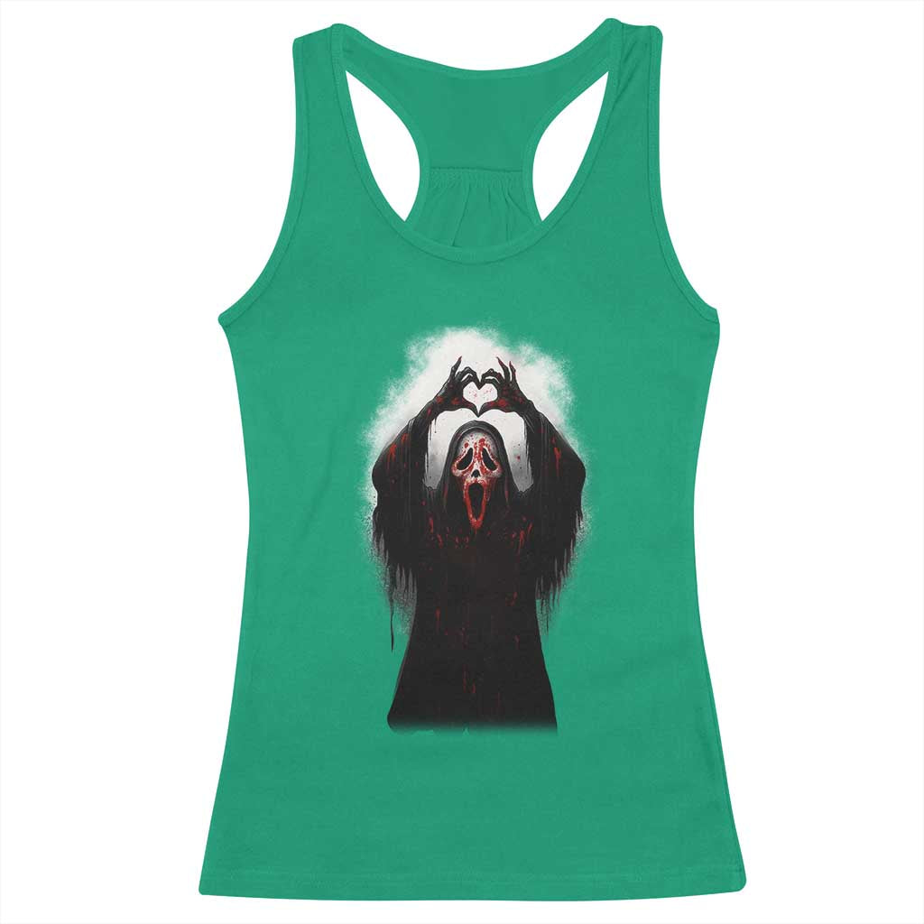 Funny Scary Face Ghost Hand Heart Sign Halloween Racerback Tank Top - Wonder Print Shop