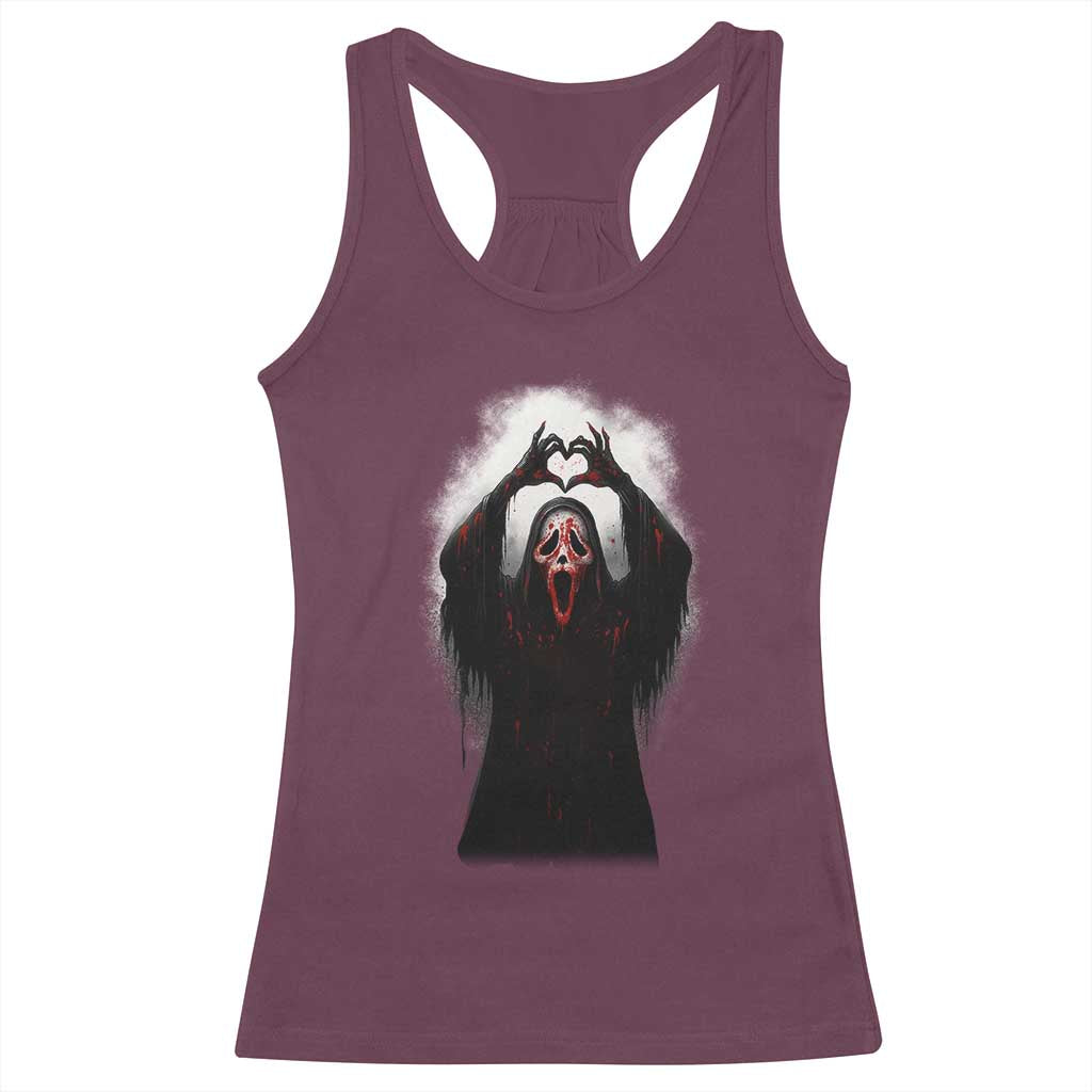 Funny Scary Face Ghost Hand Heart Sign Halloween Racerback Tank Top - Wonder Print Shop