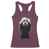 Funny Scary Face Ghost Hand Heart Sign Halloween Racerback Tank Top - Wonder Print Shop