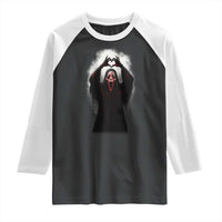 Funny Scary Face Ghost Hand Heart Sign Halloween Raglan Shirt - Wonder Print Shop