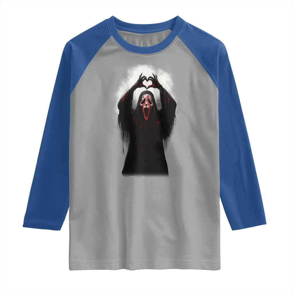 Funny Scary Face Ghost Hand Heart Sign Halloween Raglan Shirt - Wonder Print Shop