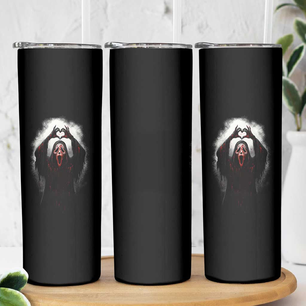 Funny Scary Face Ghost Hand Heart Sign Halloween Skinny Tumbler - Wonder Print Shop