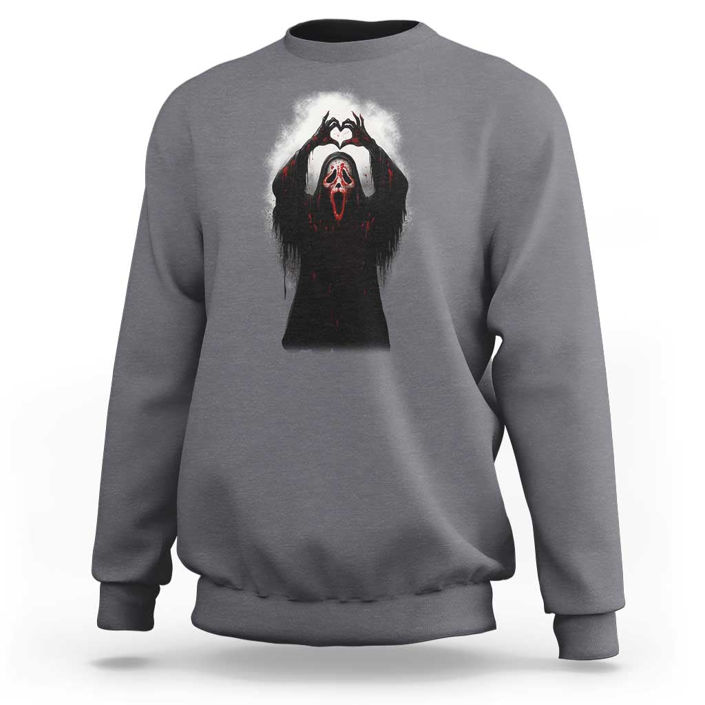 Funny Scary Face Ghost Hand Heart Sign Halloween Sweatshirt - Wonder Print Shop