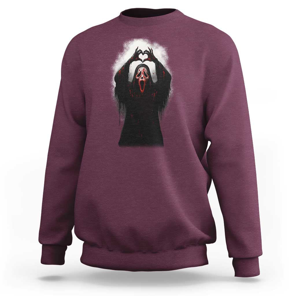 Funny Scary Face Ghost Hand Heart Sign Halloween Sweatshirt - Wonder Print Shop