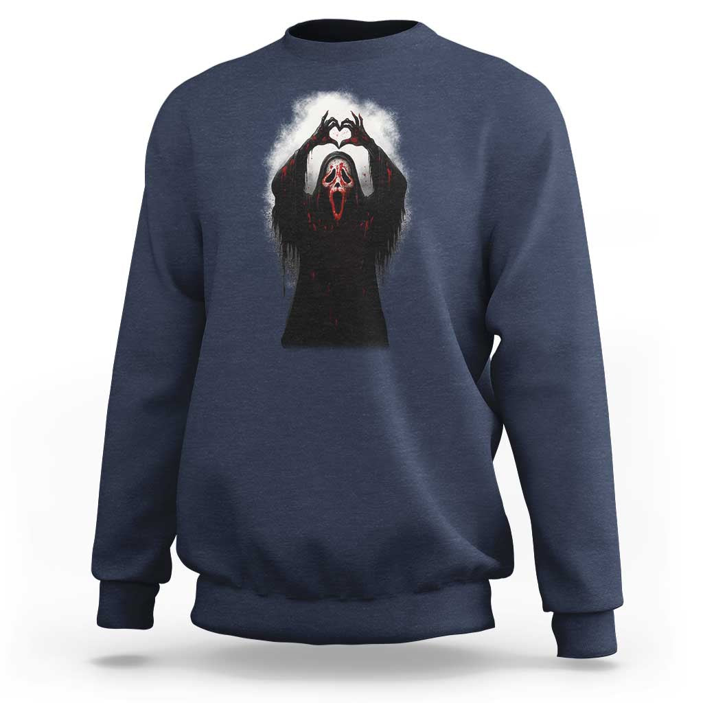 Funny Scary Face Ghost Hand Heart Sign Halloween Sweatshirt - Wonder Print Shop