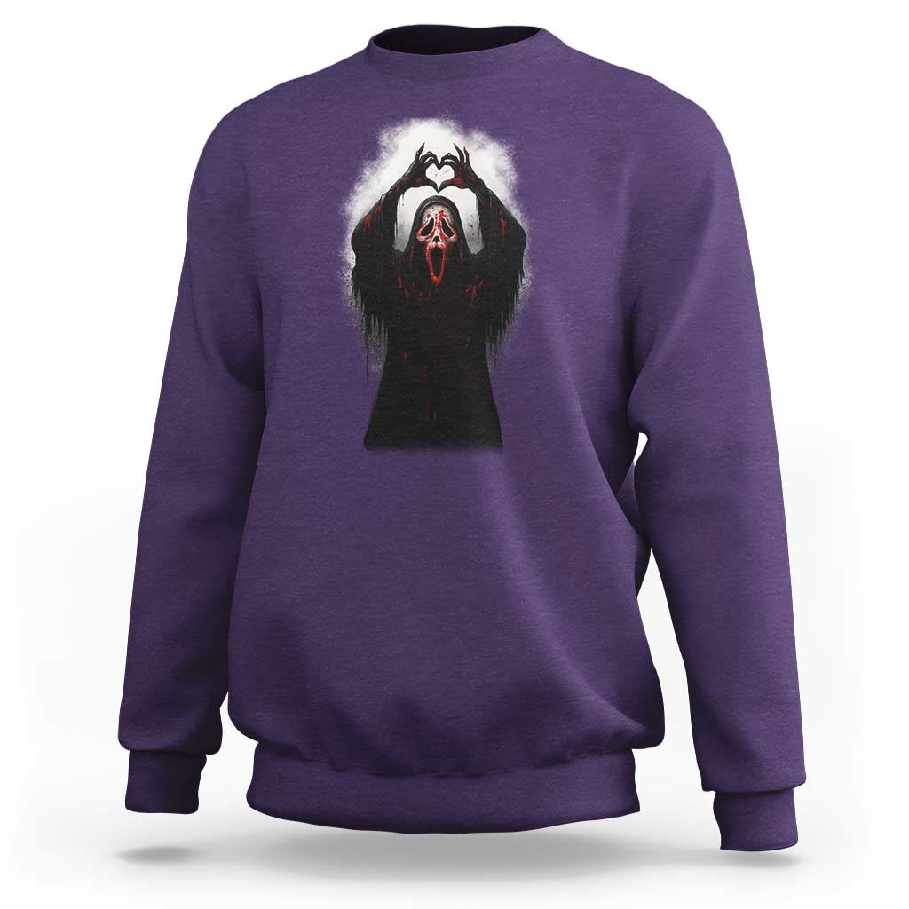 Funny Scary Face Ghost Hand Heart Sign Halloween Sweatshirt - Wonder Print Shop