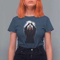 Funny Scary Face Ghost Hand Heart Sign Halloween T Shirt For Women - Wonder Print Shop