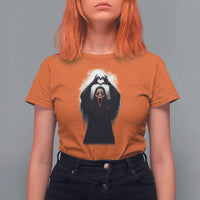 Funny Scary Face Ghost Hand Heart Sign Halloween T Shirt For Women - Wonder Print Shop