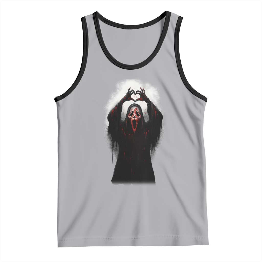 Funny Scary Face Ghost Hand Heart Sign Halloween Tank Top - Wonder Print Shop