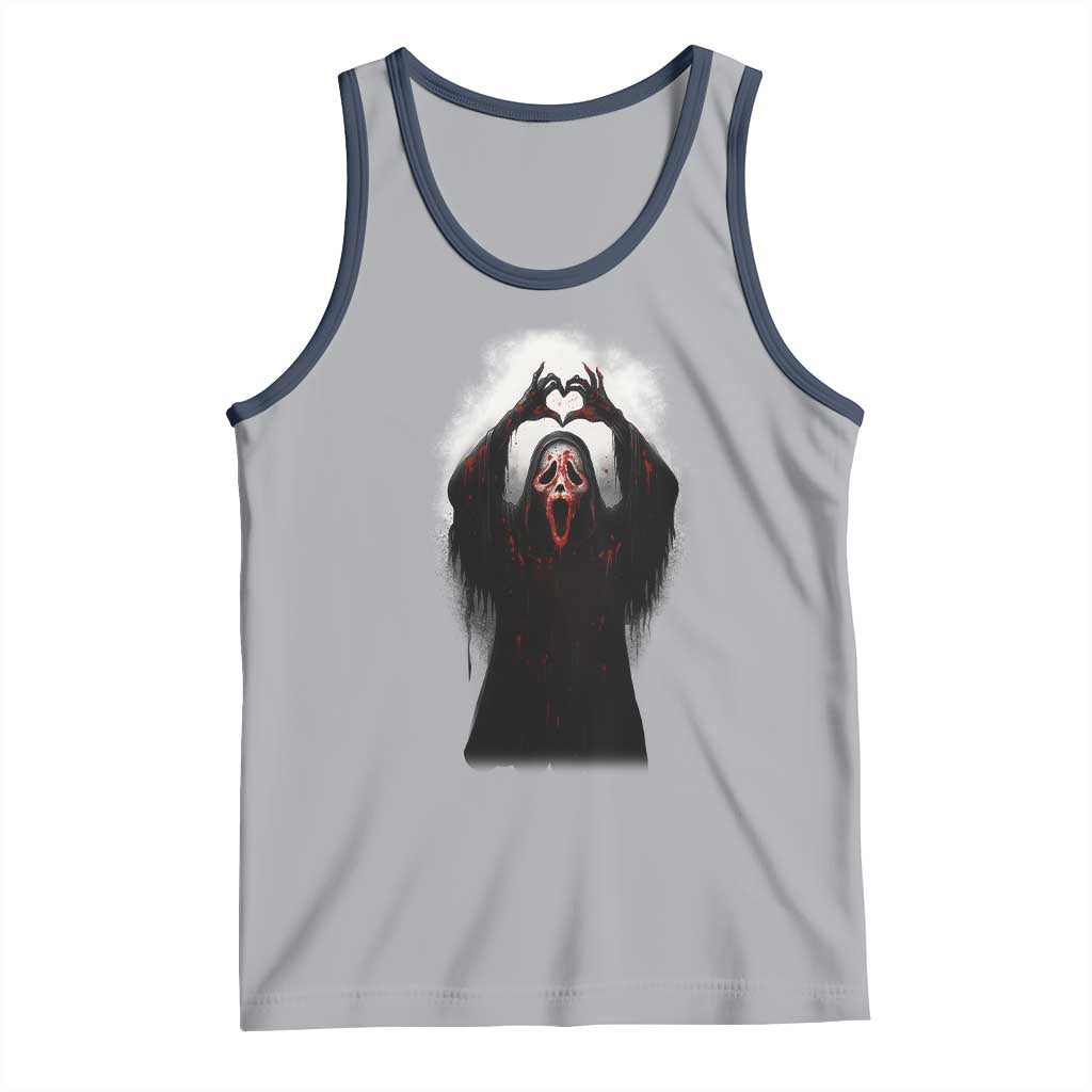 Funny Scary Face Ghost Hand Heart Sign Halloween Tank Top - Wonder Print Shop